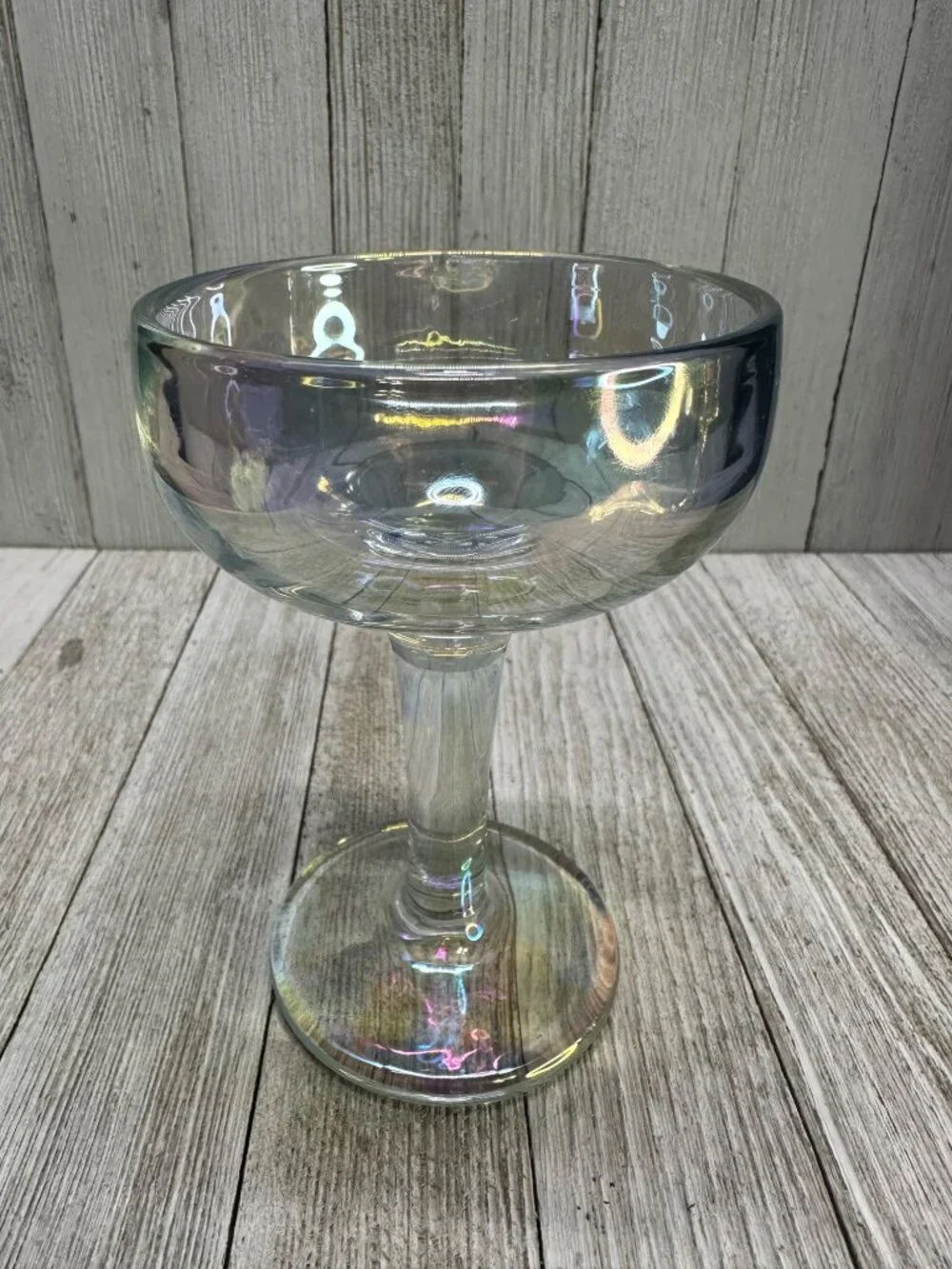 Vintage Iridescent Optic MCM Champagne Sherbet Glasses Heavy Stemmed - Set of 2
